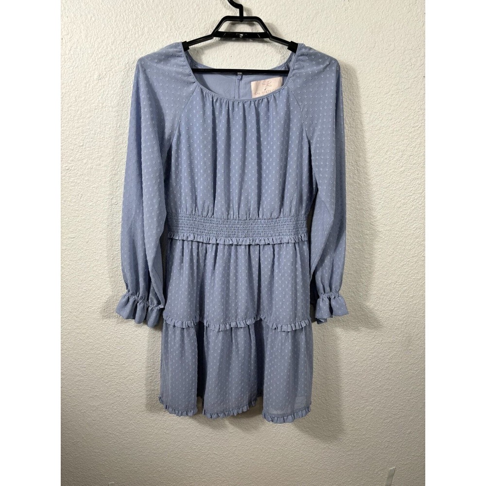Gal Meets Glam Adeline Dress 10 Periwinkle Clip Dot Long Sleeve Coquette